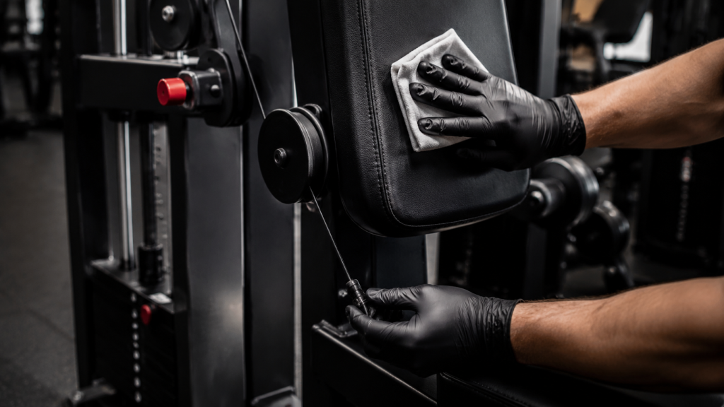 Professional technician cleaning and inspecting commercial strength equipment